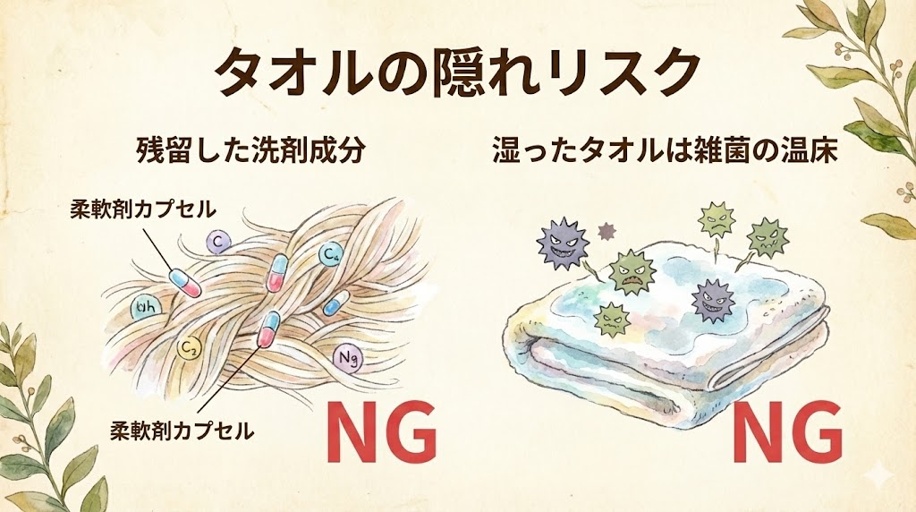 タオルの隠れリスク(残留洗剤・雑菌)