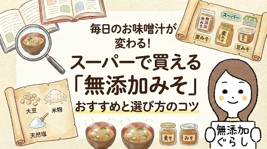 毎日のお味噌汁が変わる！スーパーで買える「無添加みそ」おすすめと選び方のコツ　のイラスト