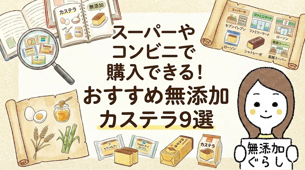 スーパーやコンビニで購入できる！おすすめ無添加カステラのイラスト