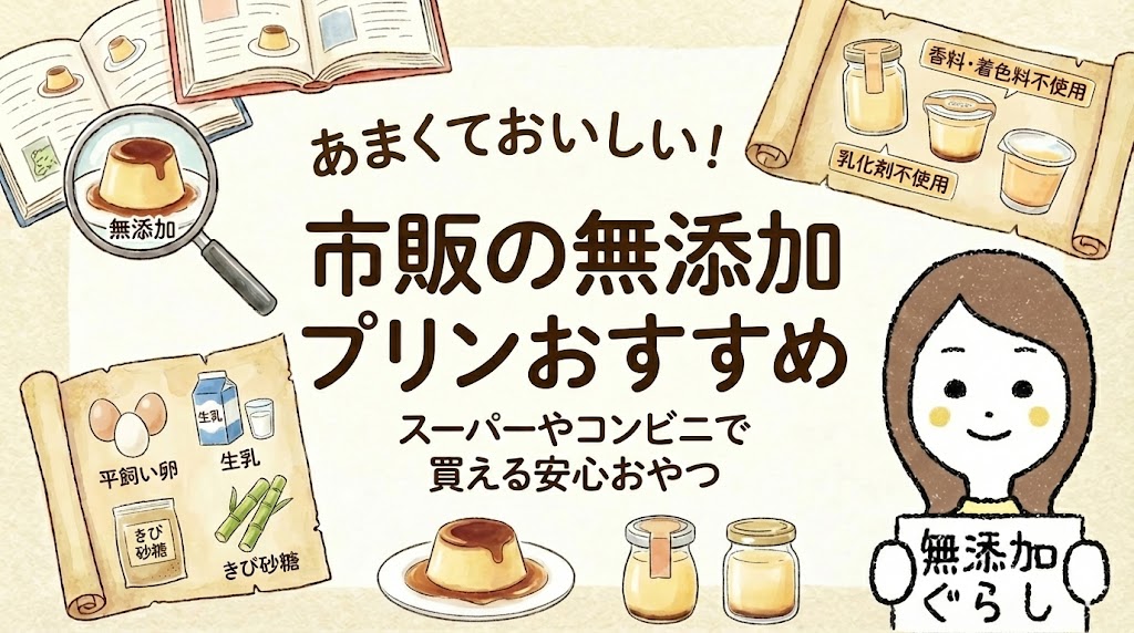 市販の無添加プリンおすすめ　スーパーやコンビニで買える安心おやつ　のイラスト