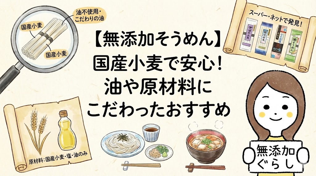 【無添加そうめん】国産小麦で安心！油や原材料にこだわったおすすめのイラスト