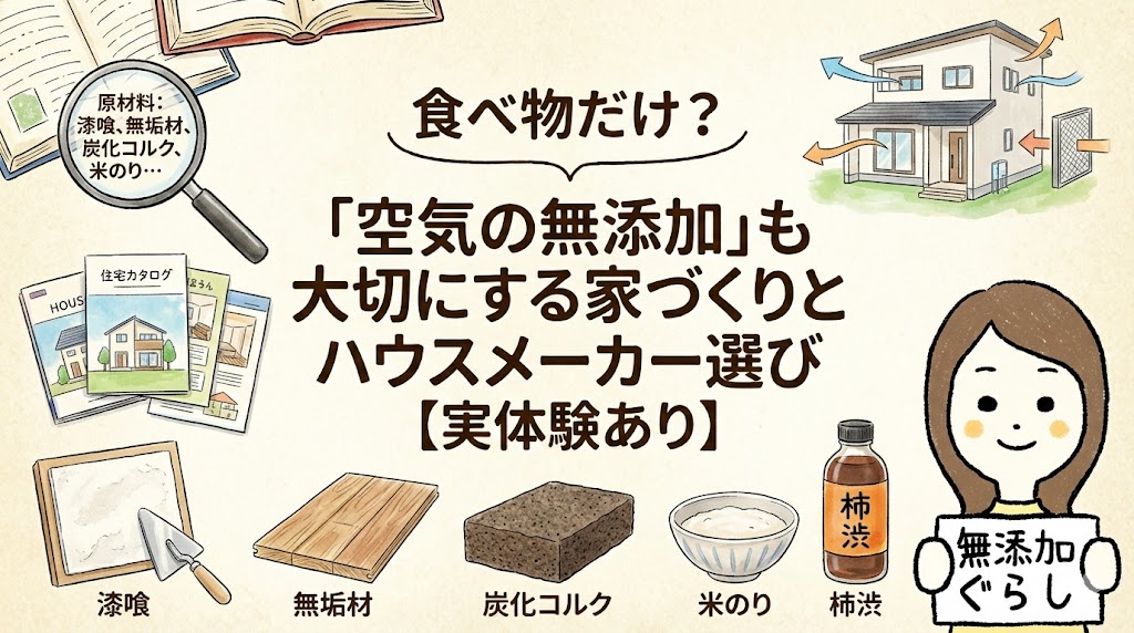 食べ物だけ？「空気の無添加」も大切にする家づくりとハウスメーカー選びのイラスト