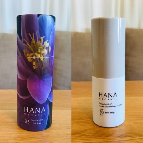 HANAオーガニックの化粧下地ウェアルーUVのパッケージと中身の写真