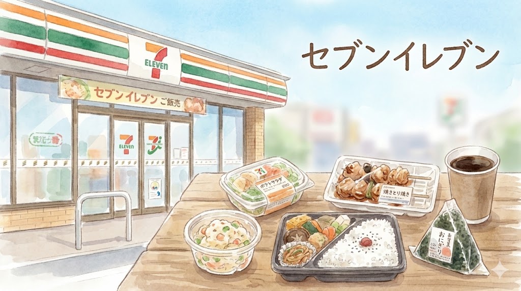 無添加冷凍食品が食べられるセブンイレブンのイラスト