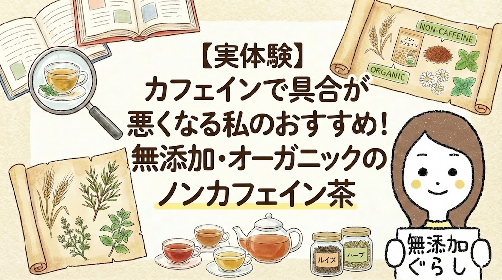 【実体験】カフェインで具合が悪くなる私のおすすめ！無添加・オーガニックのノンカフェイン茶のイラスト