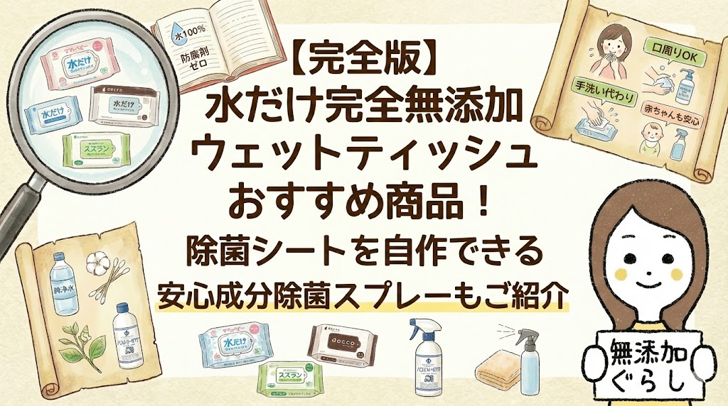 【完全版】水だけ完全無添加ウェットティッシュおすすめ商品！除菌シートを自作できる安心成分除菌スプレーもご紹介のイラスト