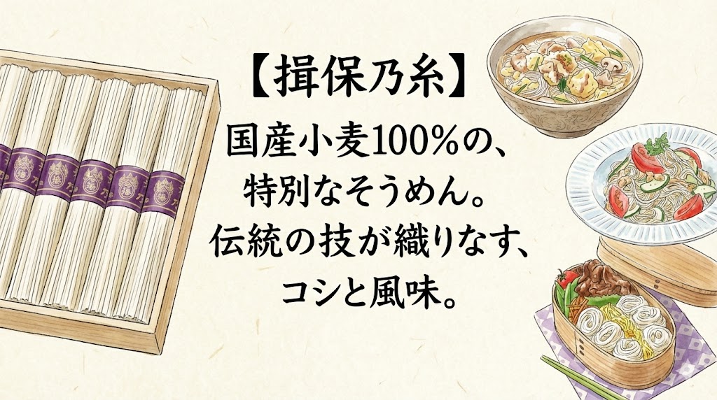 揖保乃糸（はりま製麺）のイメージイラスト
