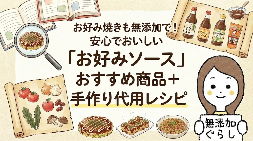 お好み焼きも無添加で！安心でおいしい「お好みソース」おすすめ商品＋手作り代用レシピ　のイラスト