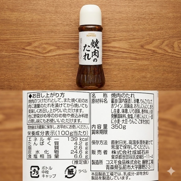 成城石井「焼肉のたれ」のパッケージと原材料の写真