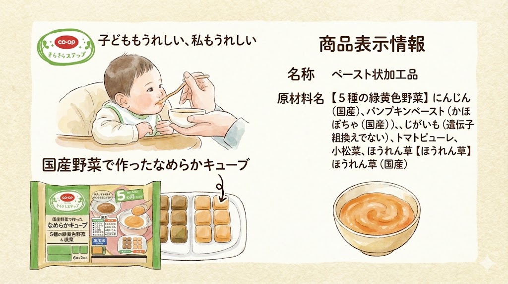 コープ(生協)「きらきらステップ」のベビーフードのイメージイラスト