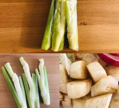 坂ノ途中の定期コースセットに入っていたマコモダケと調理後の写真