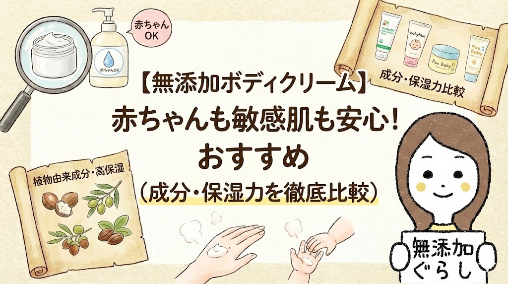 【無添加ボディクリーム】赤ちゃんも敏感肌も安心！おすすめ（成分・保湿力を徹底比較）のイラスト