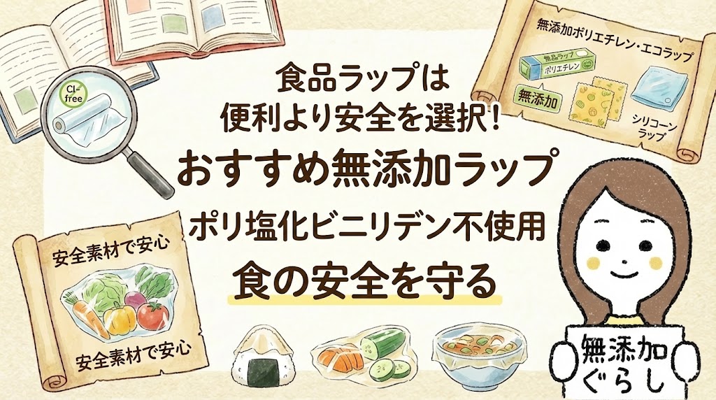 食品ラップは便利より安全を選択！おすすめ無添加ラップ　ポリ塩化ビニリデン不使用　のイラスト