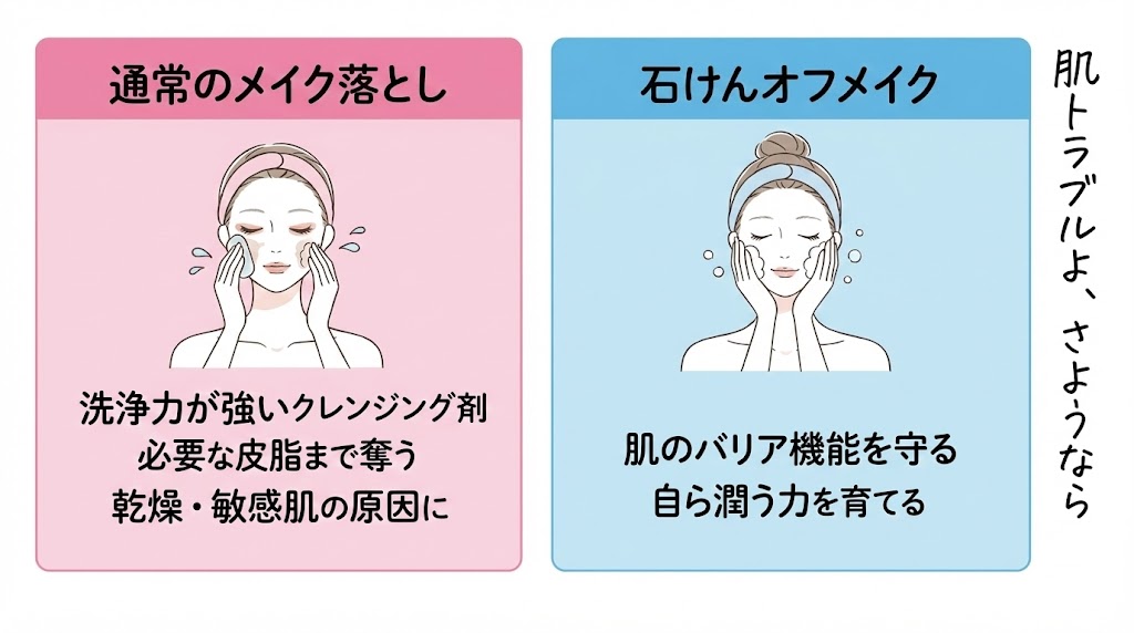 クレンジングと石けんオフの肌負担の違い