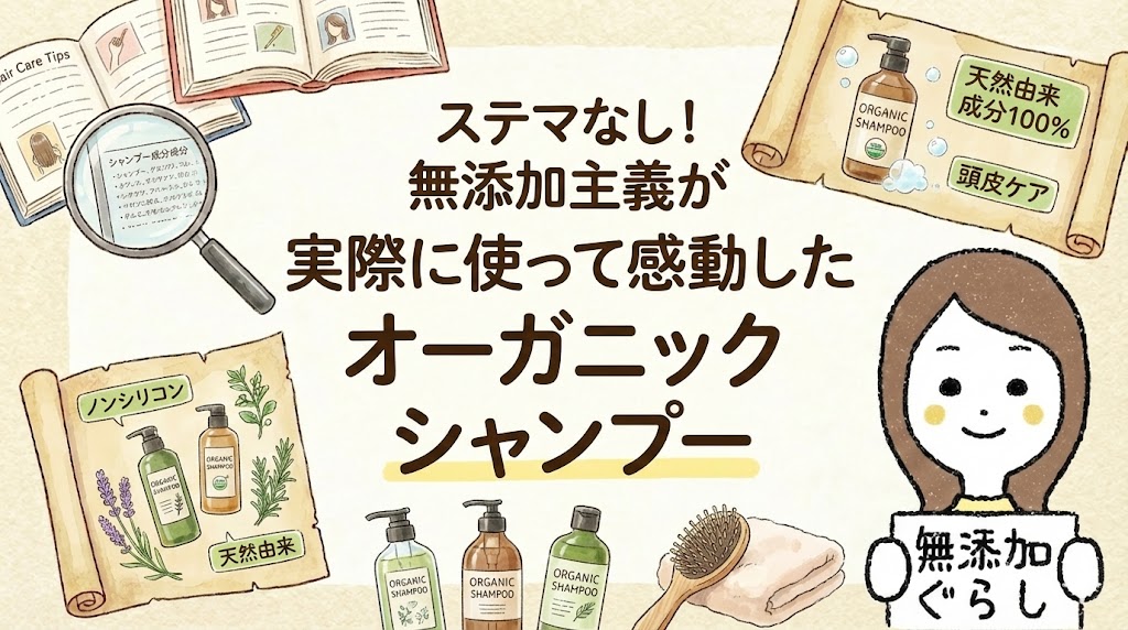 ステマなし！無添加主義が実際に使って感動したオーガニックシャンプー　のイラスト