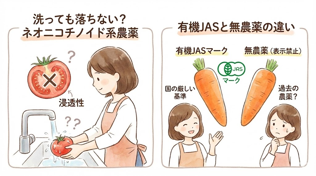 有機野菜を選ぶ理由のイラスト