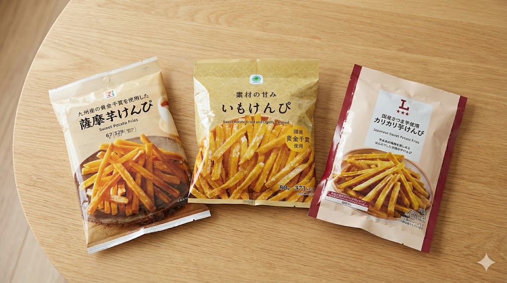 ローソン・ファミマ・セブンイレブンの芋けんぴのパッケージの写真