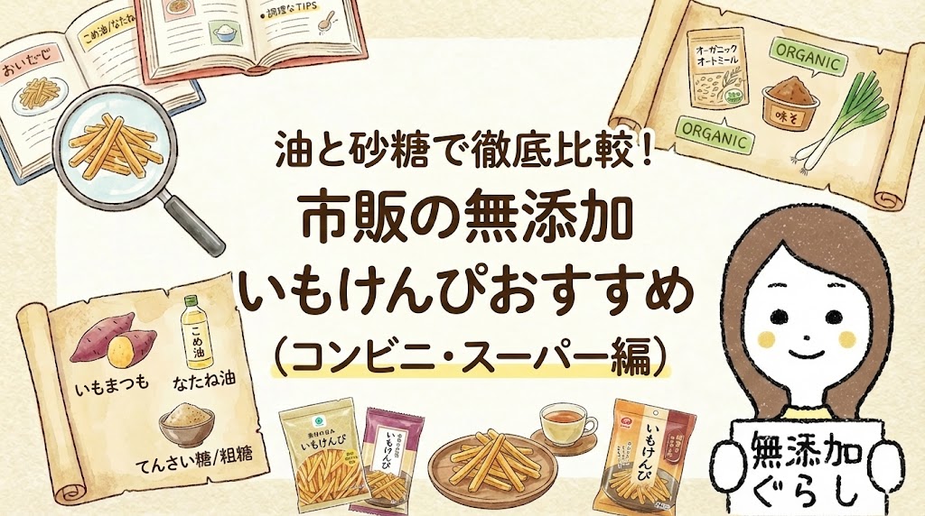 油と砂糖で徹底比較！市販の無添加いもけんぴおすすめ（コンビニ・スーパー編）　のイラスト