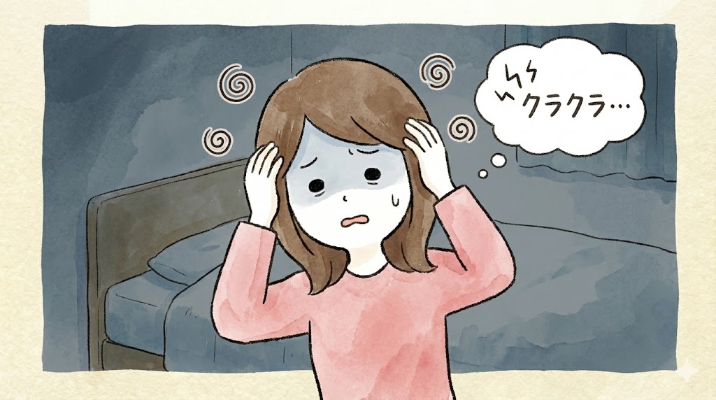 貧血でクラクラする女性のイラスト