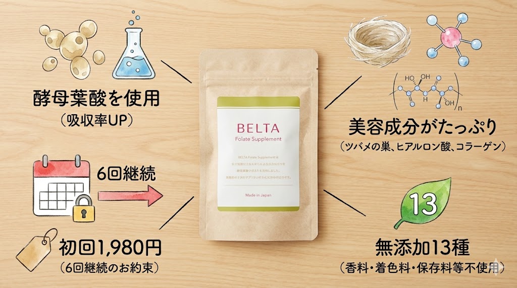 ベルタ葉酸サプリの特徴のイラスト