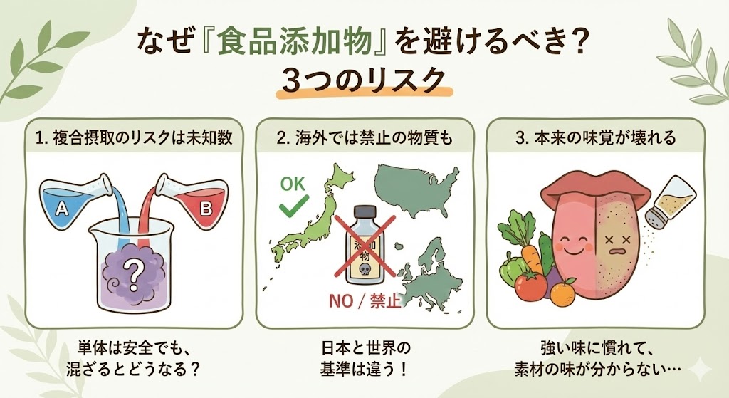 なぜ「食品添加物」を避けるべきなのか?の図解イラスト