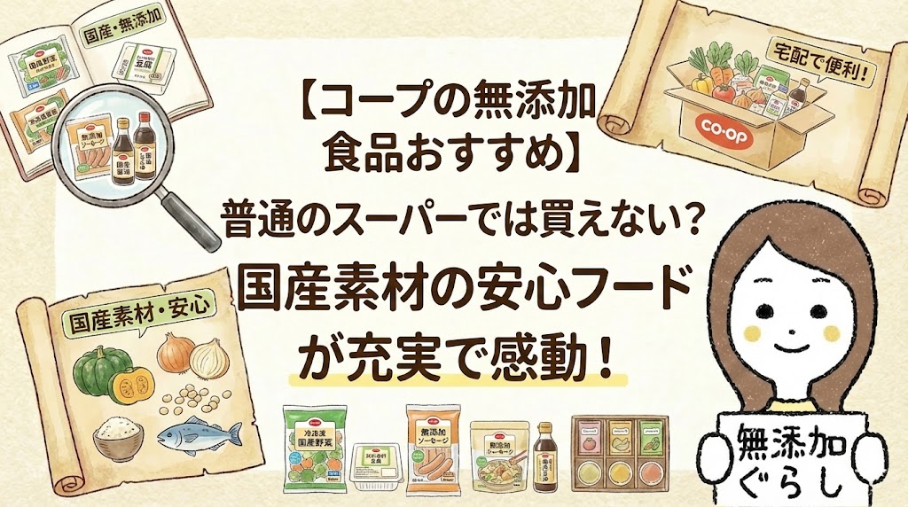 【コープの無添加食品おすすめ】普通のスーパーでは買えない？国産素材の安心フードが充実で感動！のイラスト