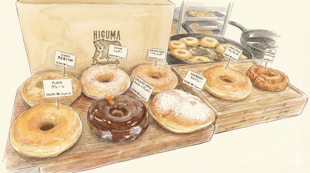 無添加ドーナツ屋さんのヒグマドーナッツの店舗のイラスト