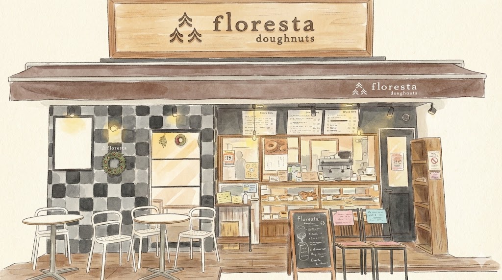 無添加ドーナツ屋さんのフロレスタの店舗のイラスト