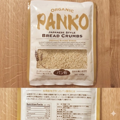 風と光のパン粉のパッケージと原材料欄の写真