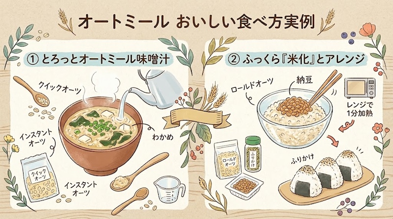 オートミールのおいしい食べ方実例のイラスト