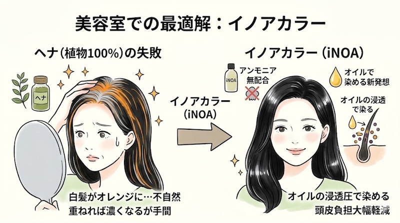 美容室での最適解は「イノアカラー(iNOA)」のイラスト