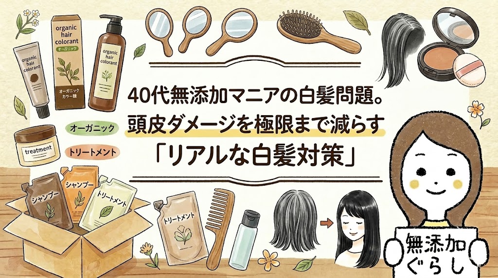 40代無添加マニアの白髪問題。頭皮ダメージを極限まで減らす「リアルな白髪対策」のイラスト