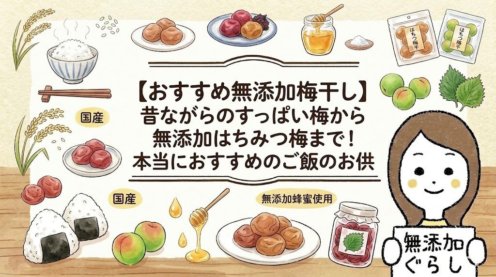 【おすすめ無添加梅干し】昔ながらのすっぱい梅から無添加はちみつ梅まで！本当におすすめのご飯のお供のイラスト